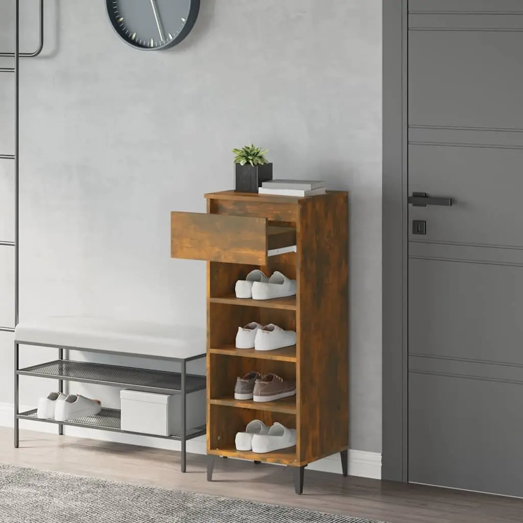Shoe Rack Storage Cabinet Engineered Wood Smoked Oak Brown 40x36x105cm