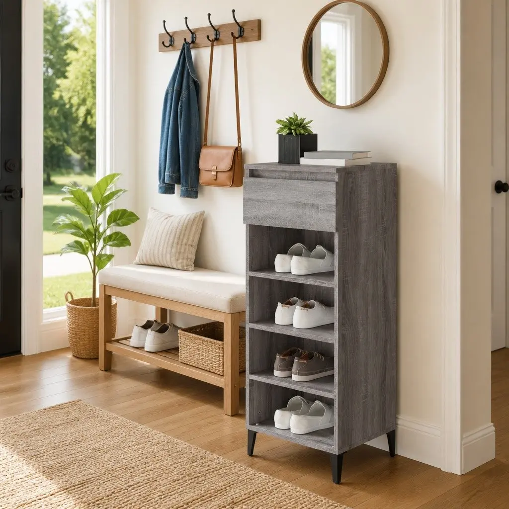 40x36x105cm Grey Engineered Wood Shoe Rack with 1 Drawer