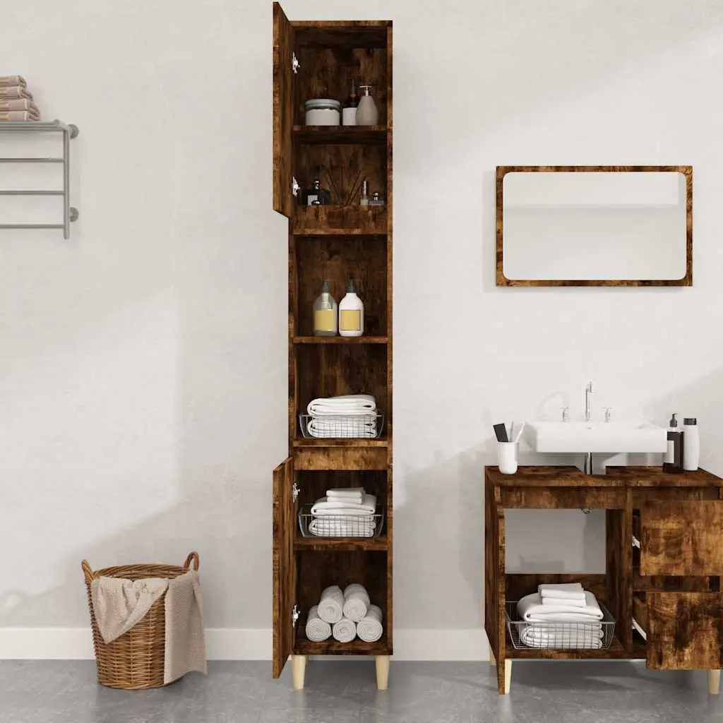 30x30x190 cm Brown Bathroom Cabinet with Storage
