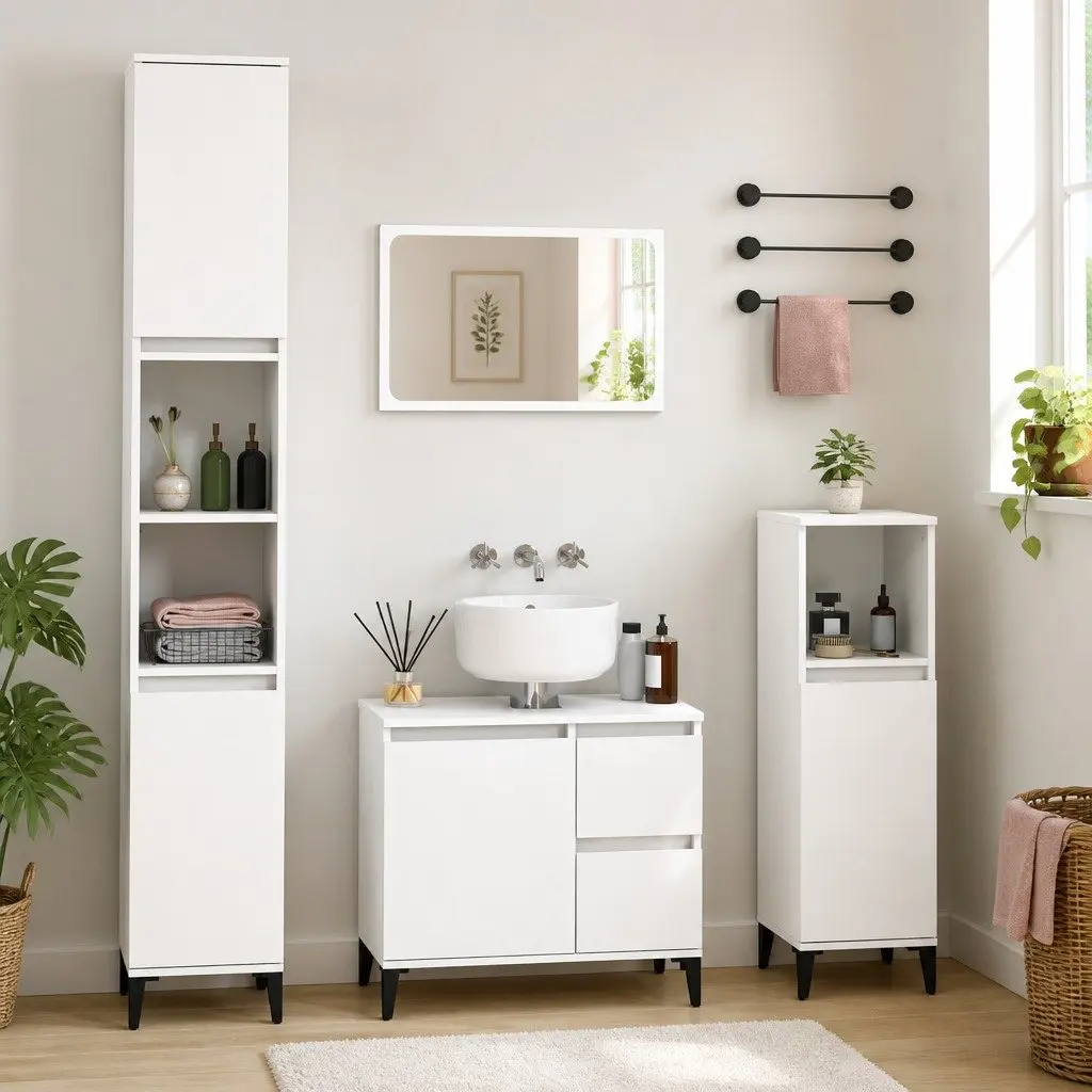 Bathroom Cabinet White 30x30x190 cm Storage Cupboard Engineered Wood