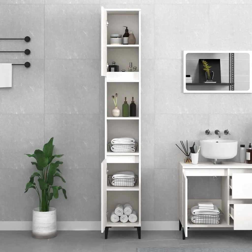 Bathroom Cabinet White 30x30x190 cm Storage Cupboard Engineered Wood