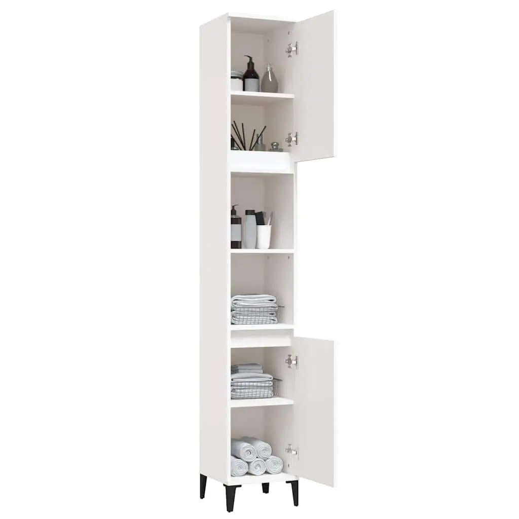 Bathroom Cabinet White 30x30x190 cm Storage Cupboard Engineered Wood