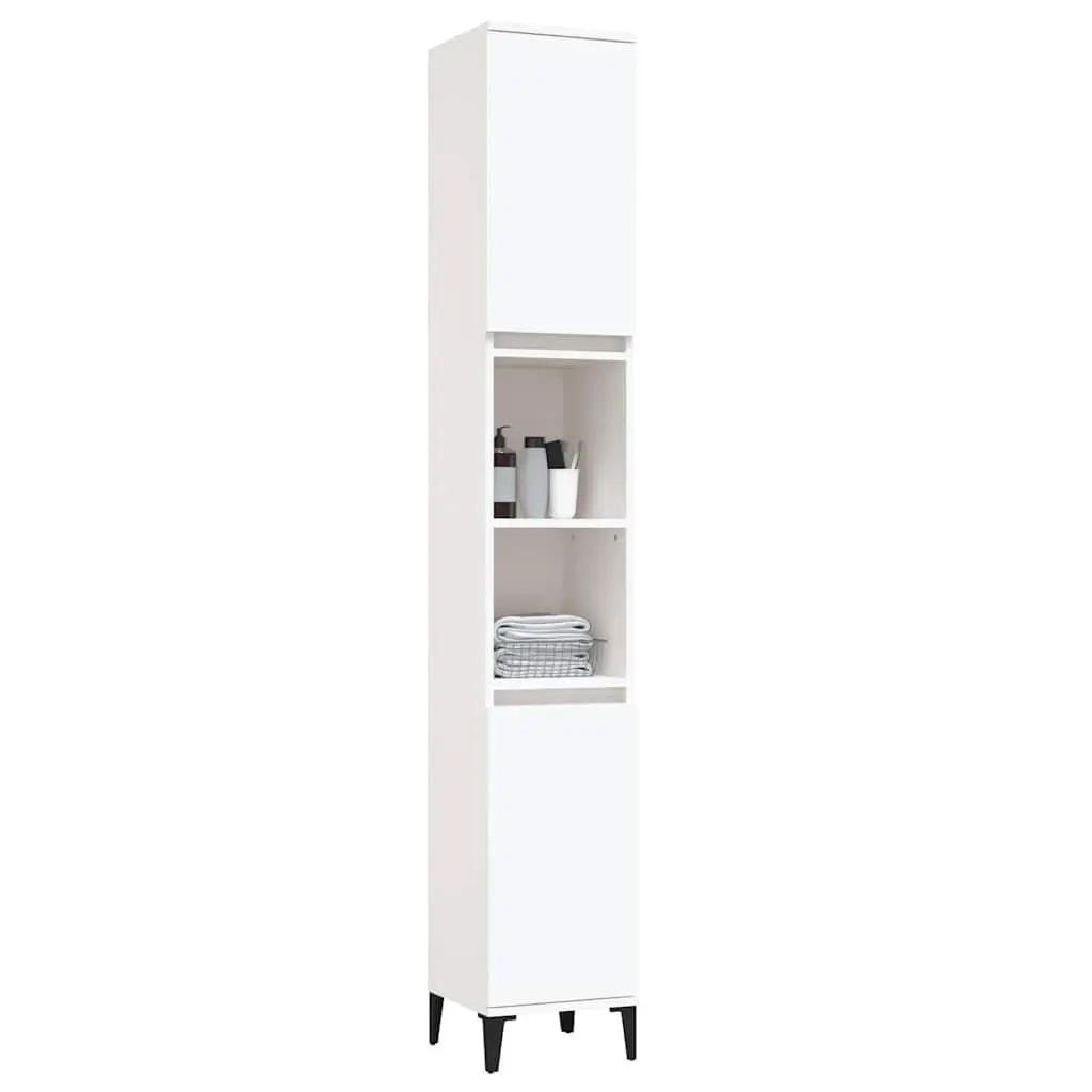 Bathroom Cabinet White 30x30x190 cm Storage Cupboard Engineered Wood