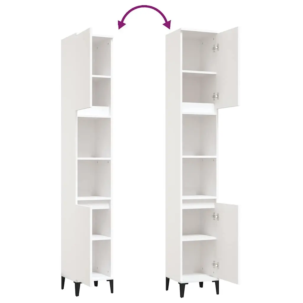 Bathroom Cabinet White 30x30x190 cm Storage Cupboard Engineered Wood