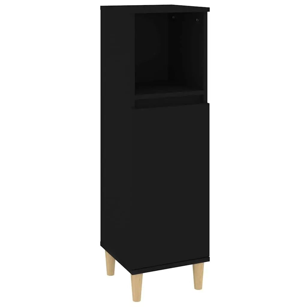 Bathroom Cabinet Black Storage Unit Engineered Wood 30x30x100cm