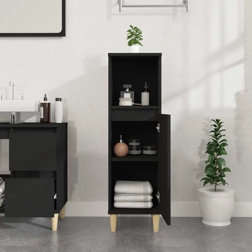 Bathroom Cabinet Black Storage Unit Engineered Wood 30x30x100cm