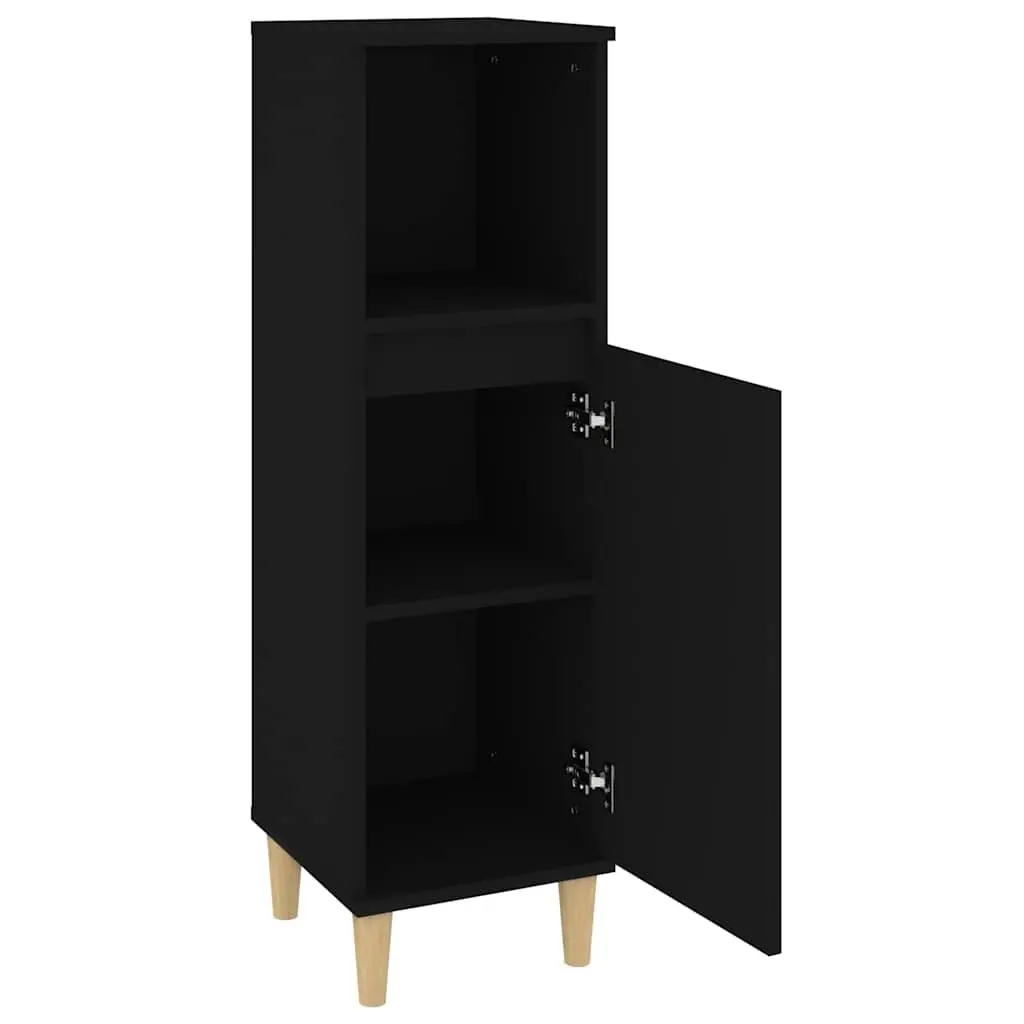 Bathroom Cabinet Black Storage Unit Engineered Wood 30x30x100cm