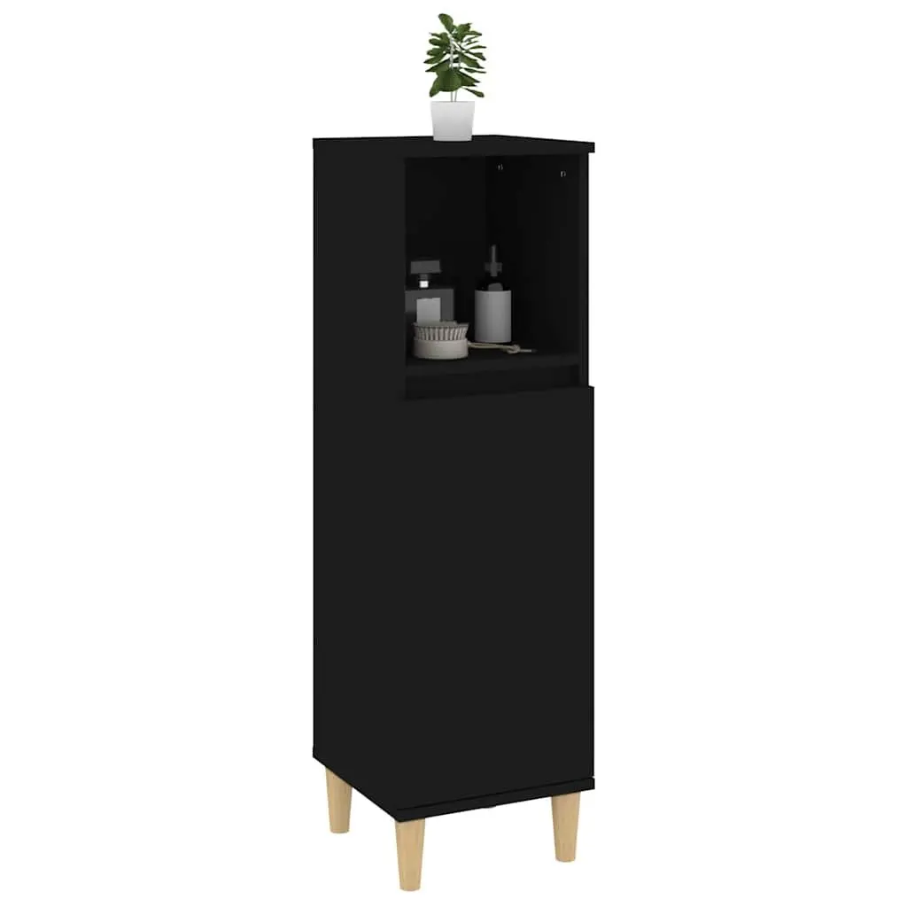 Bathroom Cabinet Black Storage Unit Engineered Wood 30x30x100cm