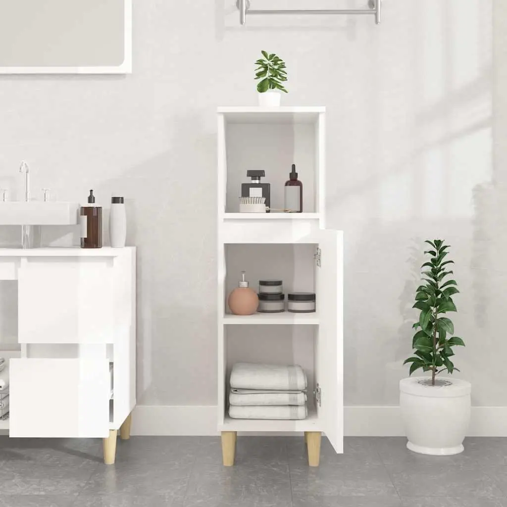 Bathroom Vanity Cabinet for Bathroom 30 x 30 x 100 cm White High Gloss Engineered Wood Storage Unit