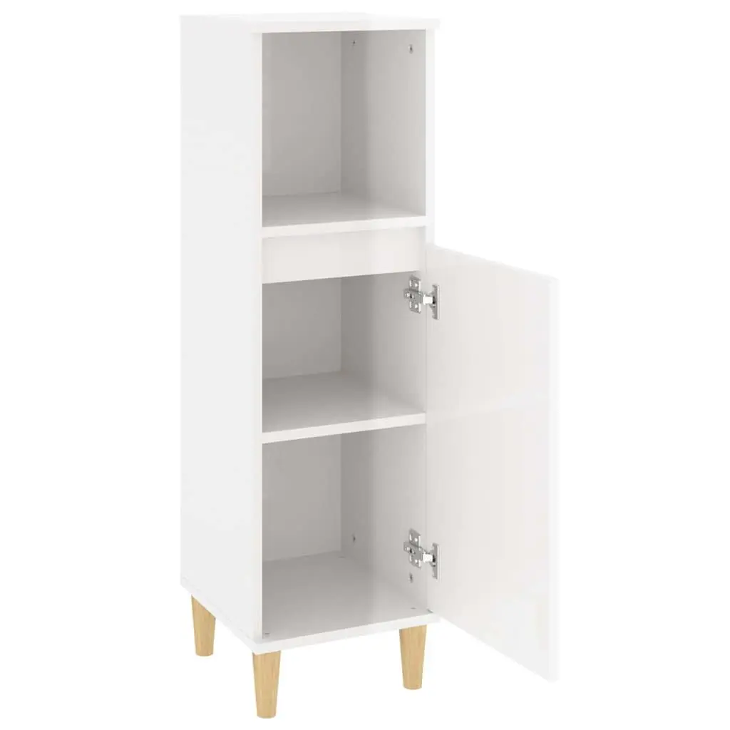 Bathroom Vanity Cabinet for Bathroom 30 x 30 x 100 cm White High Gloss Engineered Wood Storage Unit