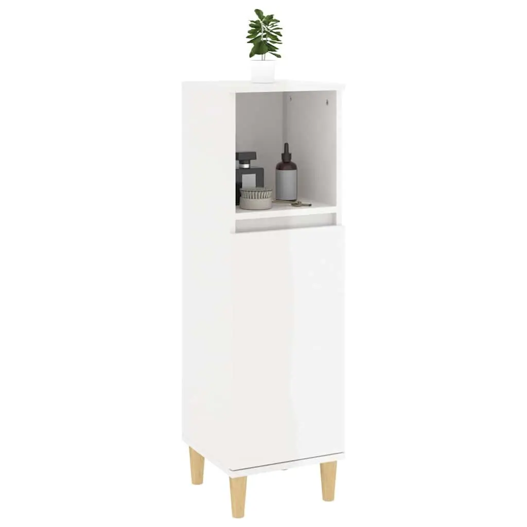 Bathroom Vanity Cabinet for Bathroom 30 x 30 x 100 cm White High Gloss Engineered Wood Storage Unit