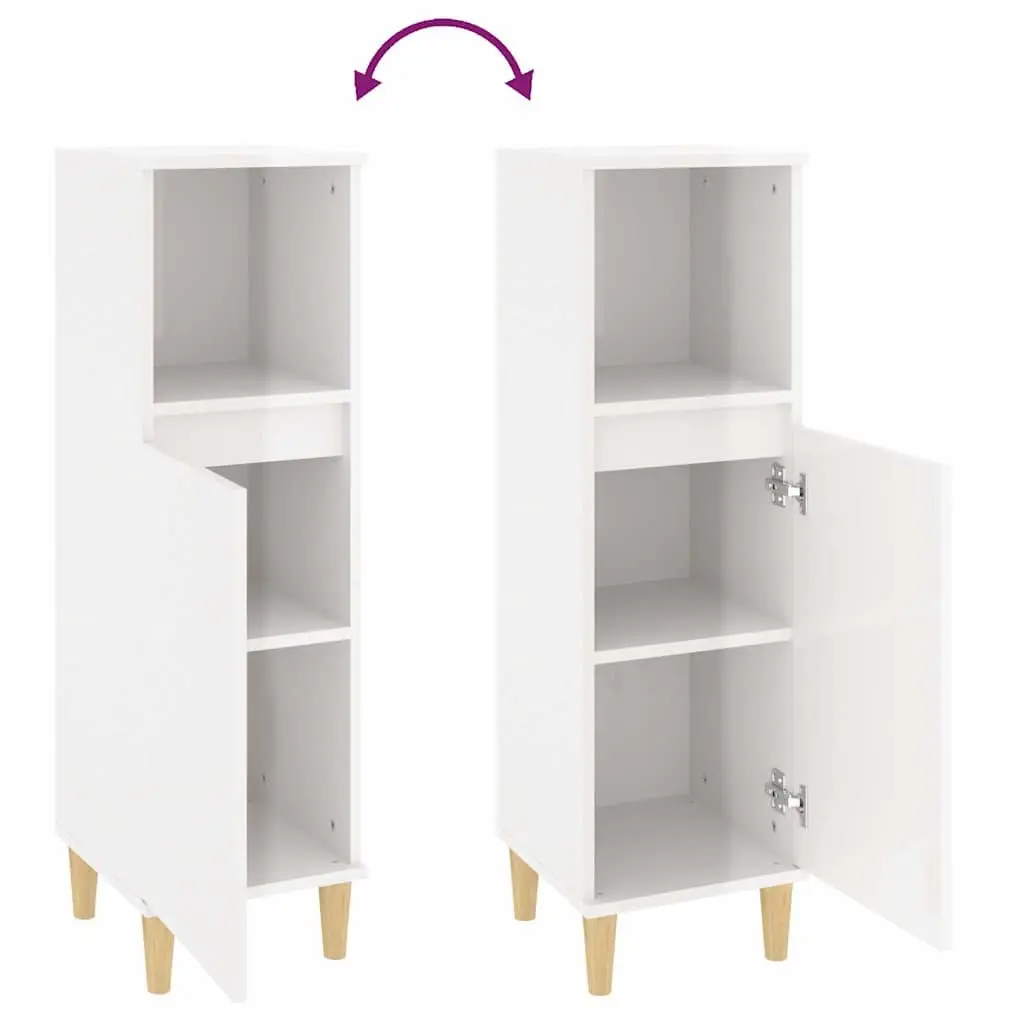 Bathroom Vanity Cabinet for Bathroom 30 x 30 x 100 cm White High Gloss Engineered Wood Storage Unit