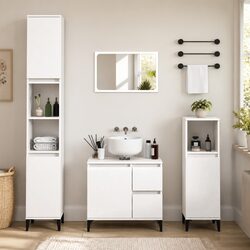 Bathroom Vanity Cabinet White Storage Unit Engineered Wood 30x30x100cm