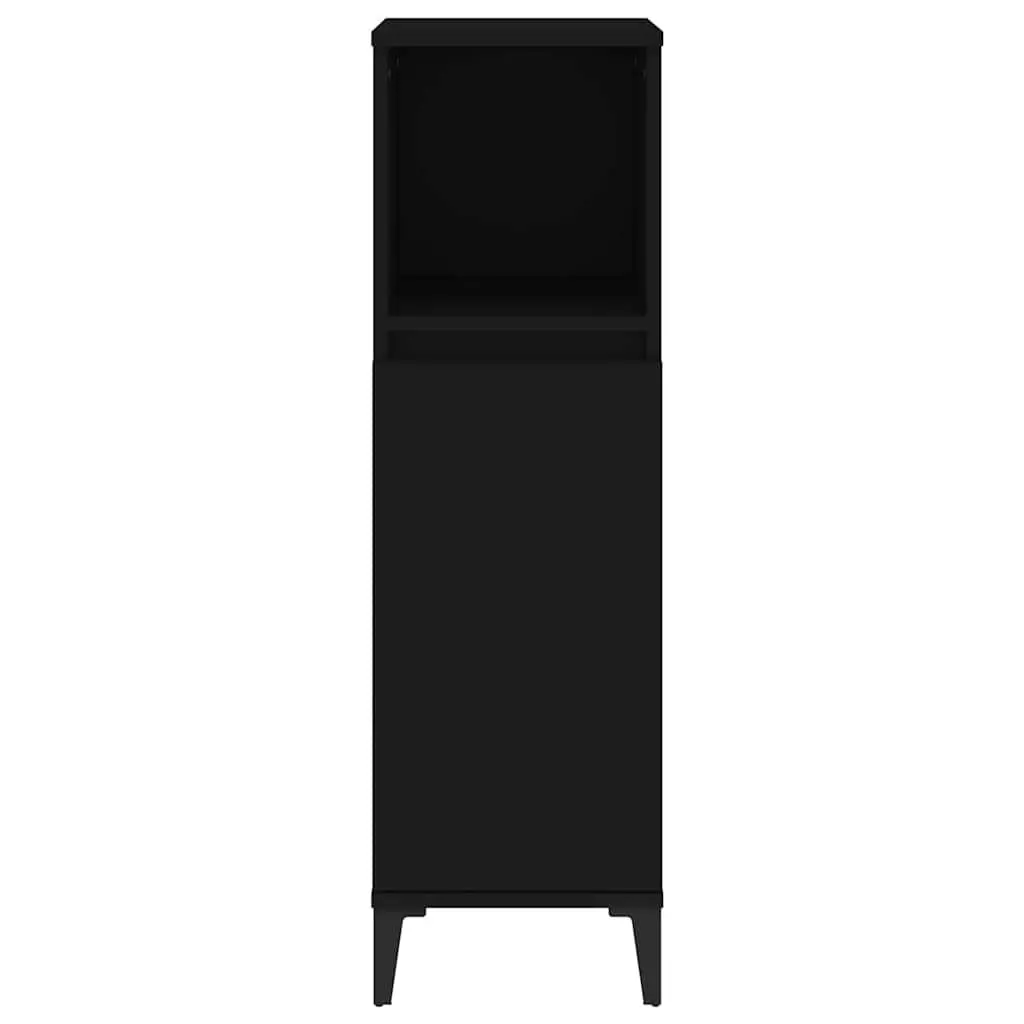 Black Engineered Wood Bathroom Storage Cabinet 30x30x100cm with 1 Open and 2 Door Compartments
