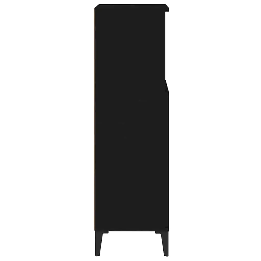 Black Engineered Wood Bathroom Storage Cabinet 30x30x100cm with 1 Open and 2 Door Compartments