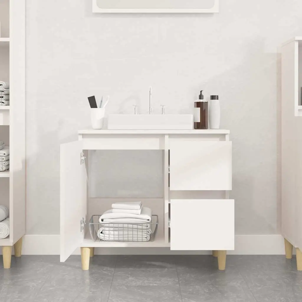 Bathroom Vanity Cabinet White Storage Unit Engineered Wood Drawers Compartment