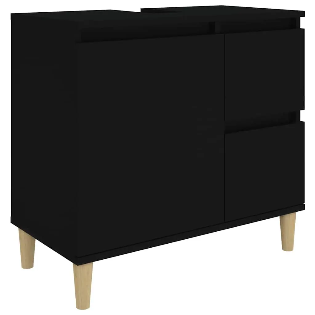 Black Bathroom Vanity Cabinet Engineered Wood Storage Unit with Drawers 65x33x60 cm