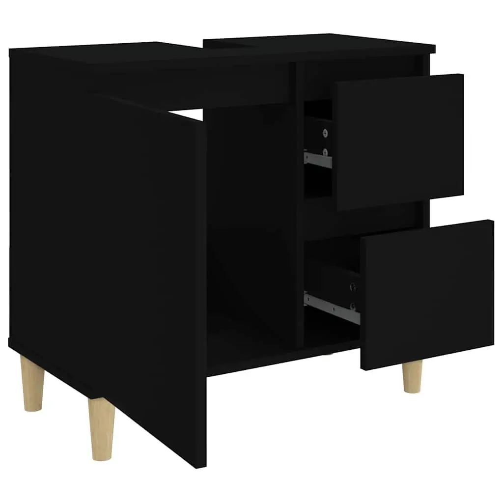 Black Bathroom Vanity Cabinet Engineered Wood Storage Unit with Drawers 65x33x60 cm