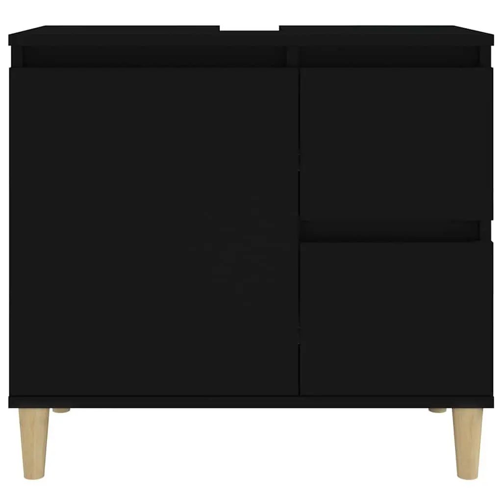 Black Bathroom Vanity Cabinet Engineered Wood Storage Unit with Drawers 65x33x60 cm