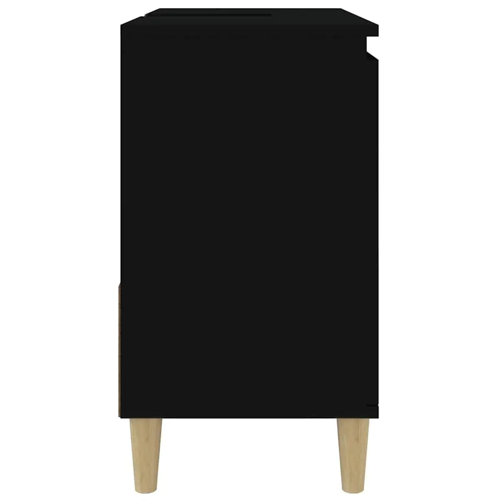 Black Bathroom Vanity Cabinet Engineered Wood Storage Unit with Drawers 65x33x60 cm