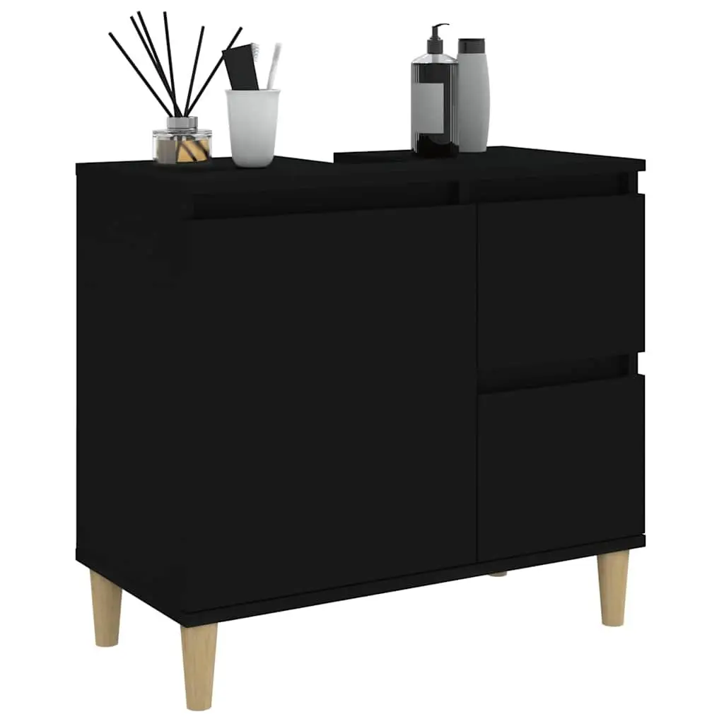 Black Bathroom Vanity Cabinet Engineered Wood Storage Unit with Drawers 65x33x60 cm