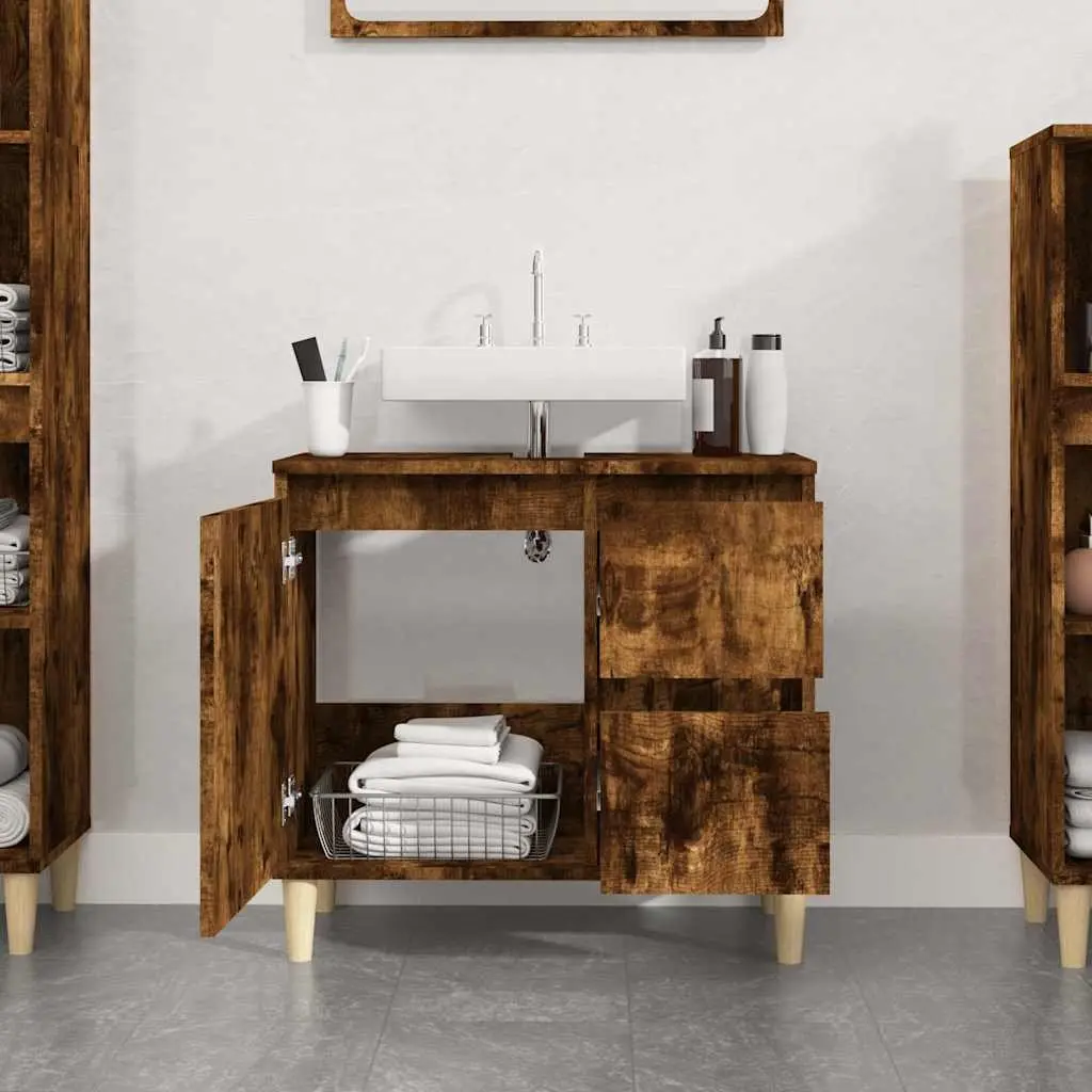 Bathroom Cabinet Smoked Oak Vanity Unit 65x33x60cm