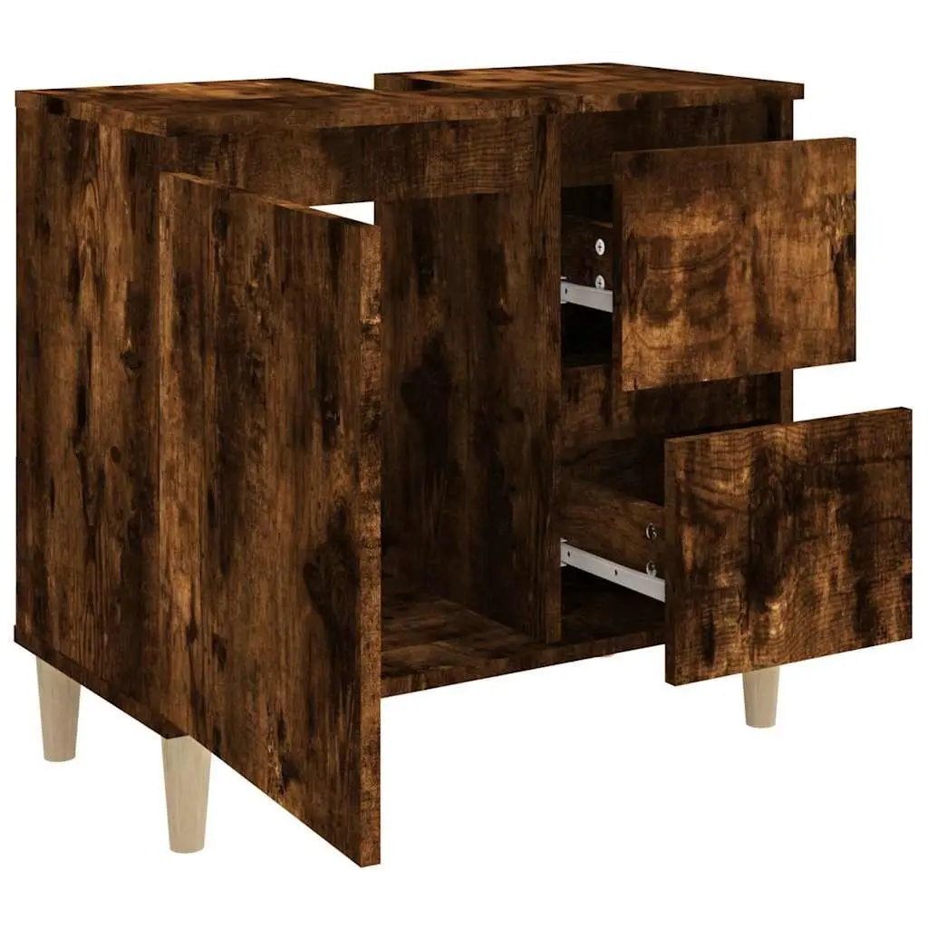 Bathroom Cabinet Smoked Oak Vanity Unit 65x33x60cm