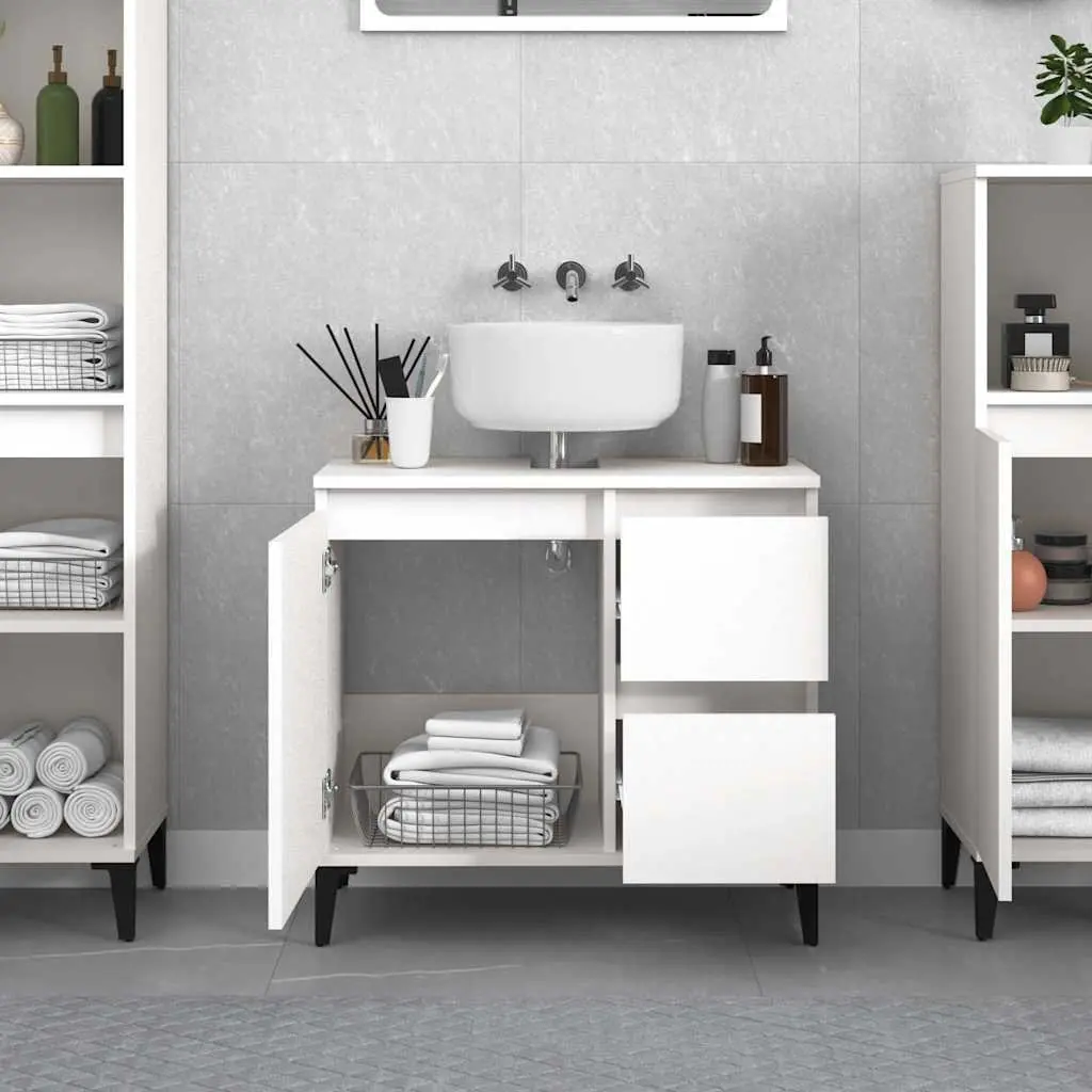 Bathroom Cabinet White 65x33x60 cm Vanity Storage Unit with Drawers and Door