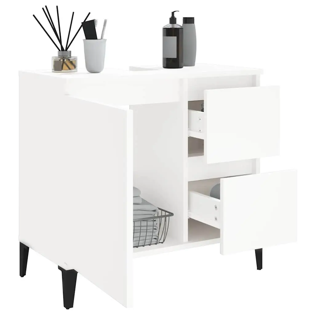 Bathroom Cabinet White 65x33x60 cm Vanity Storage Unit with Drawers and Door