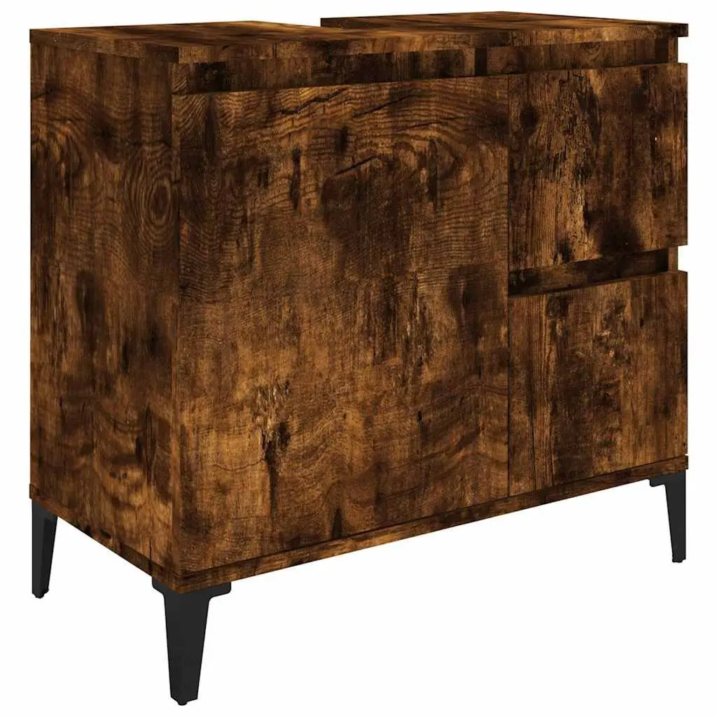 Bathroom Vanity Cabinet Brown Engineered Wood Storage Unit 65x33x60cm