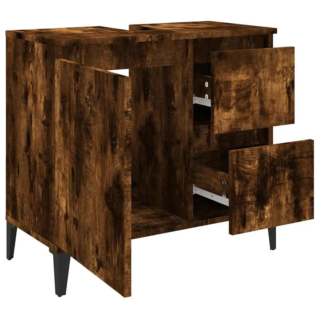 Bathroom Vanity Cabinet Brown Engineered Wood Storage Unit 65x33x60cm