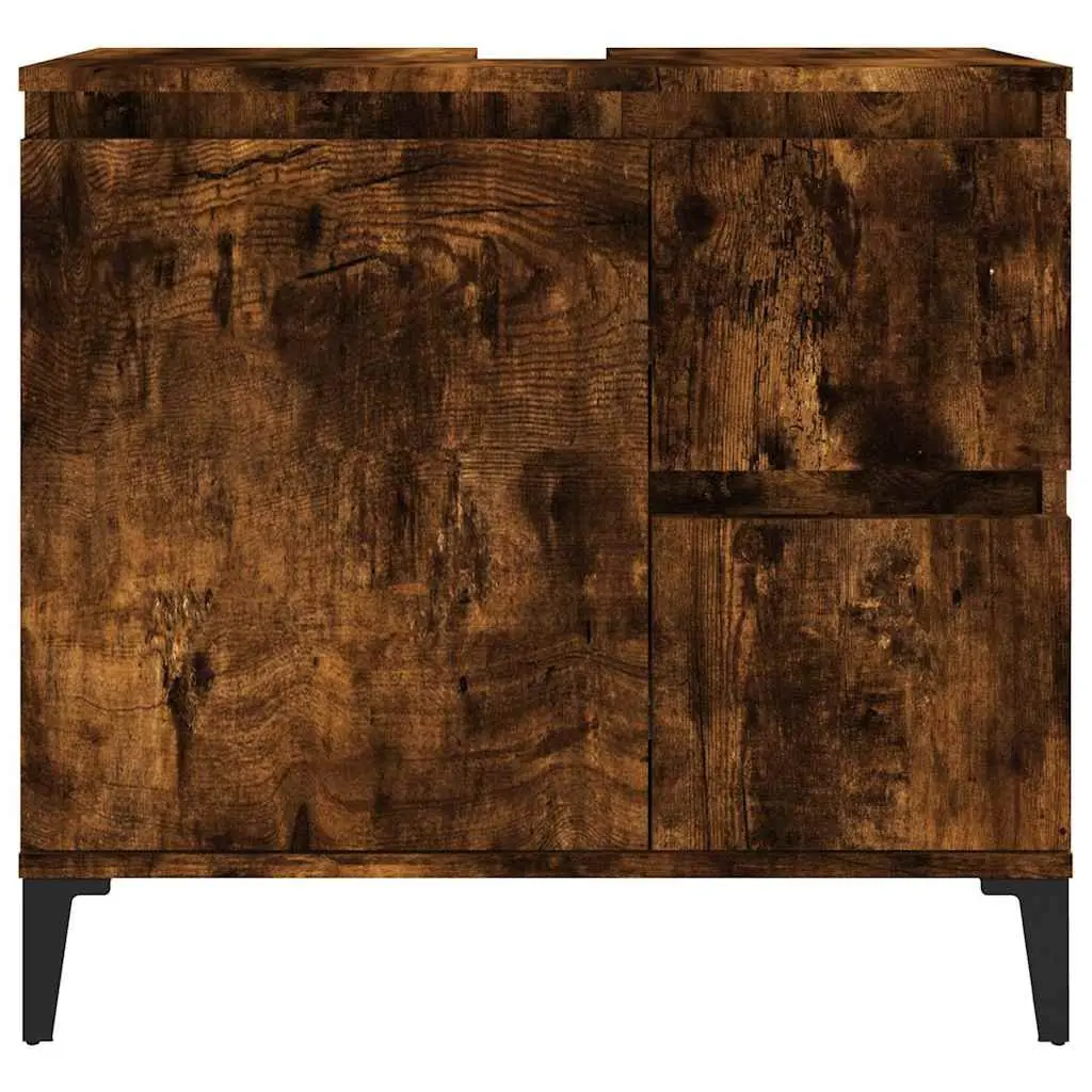 Bathroom Vanity Cabinet Brown Engineered Wood Storage Unit 65x33x60cm