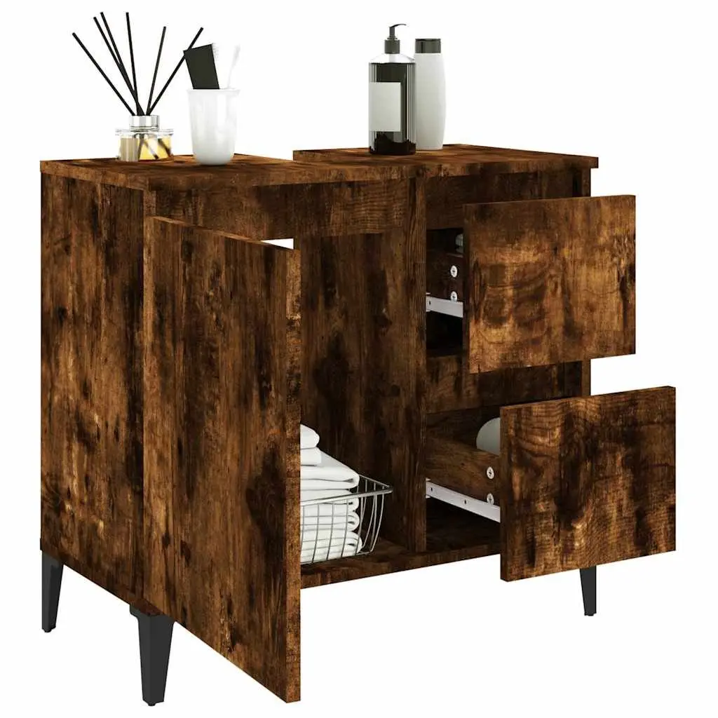Bathroom Vanity Cabinet Brown Engineered Wood Storage Unit 65x33x60cm