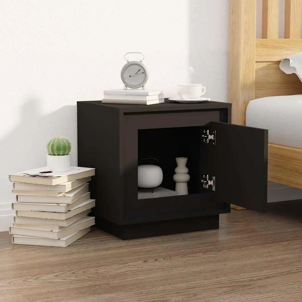 Nightstand Storage Table with Door Black 44x35x45cm for Bedroom or Living Room