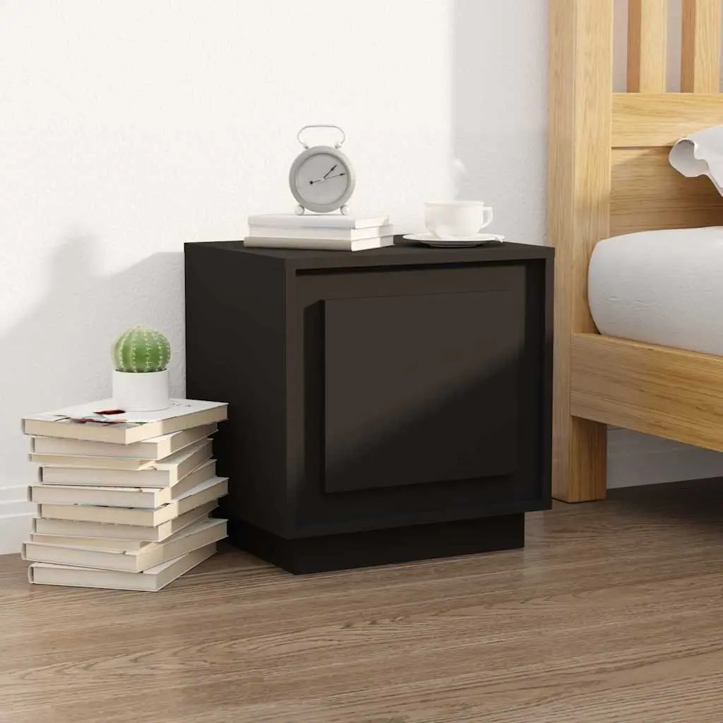 Black Bedside Cabinets 2 Piece Engineered Wood Nightstands 44x35x45 cm Storage for Bedroom