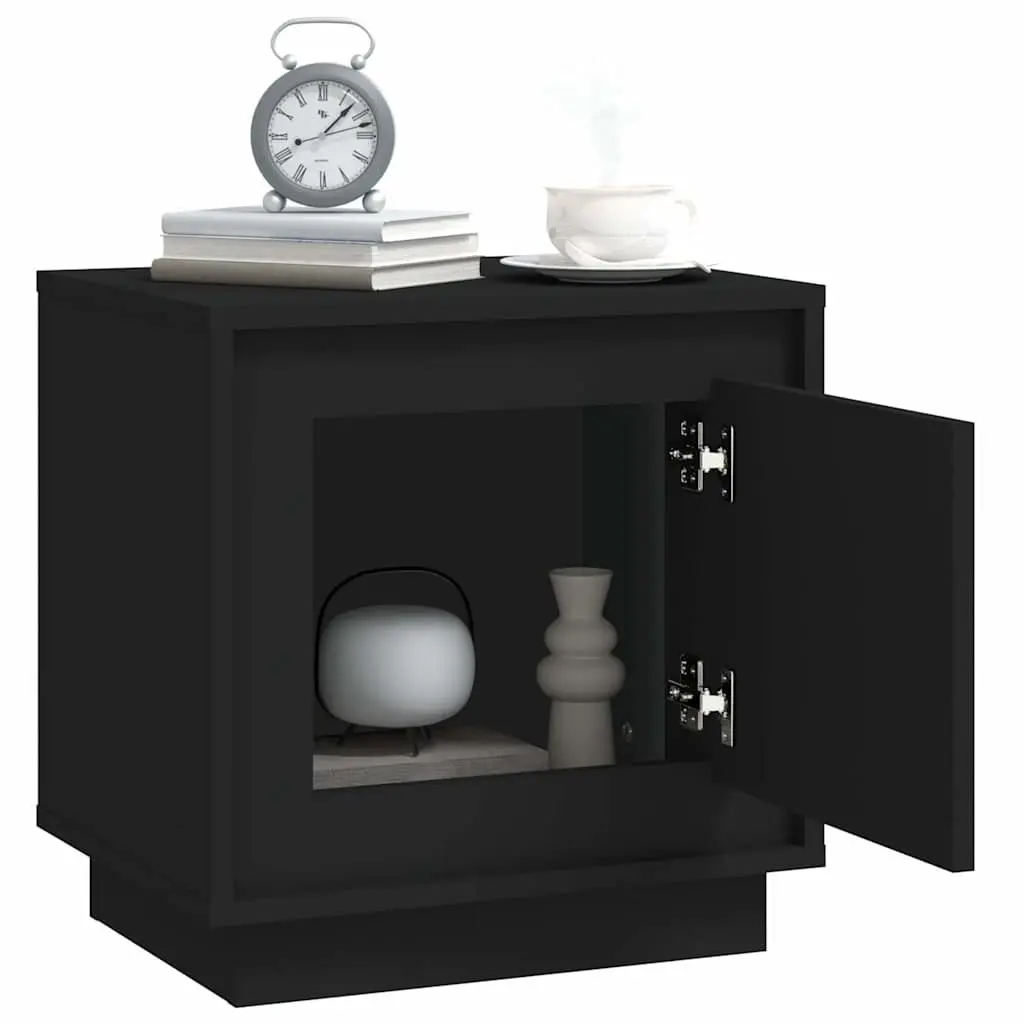 Black Bedside Cabinets 2 Piece Engineered Wood Nightstands 44x35x45 cm Storage for Bedroom