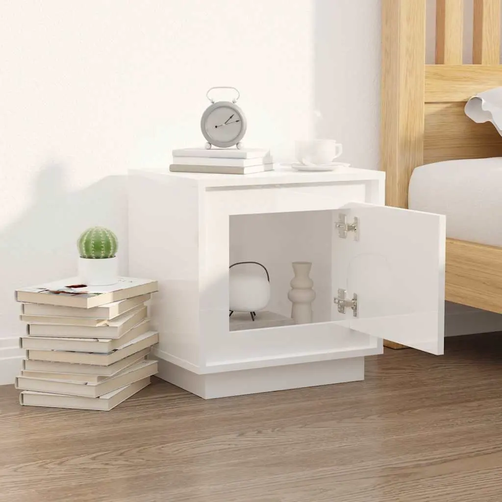 Bedside Cabinet White Modern Nightstand Storage Table with Door 44x35x45cm