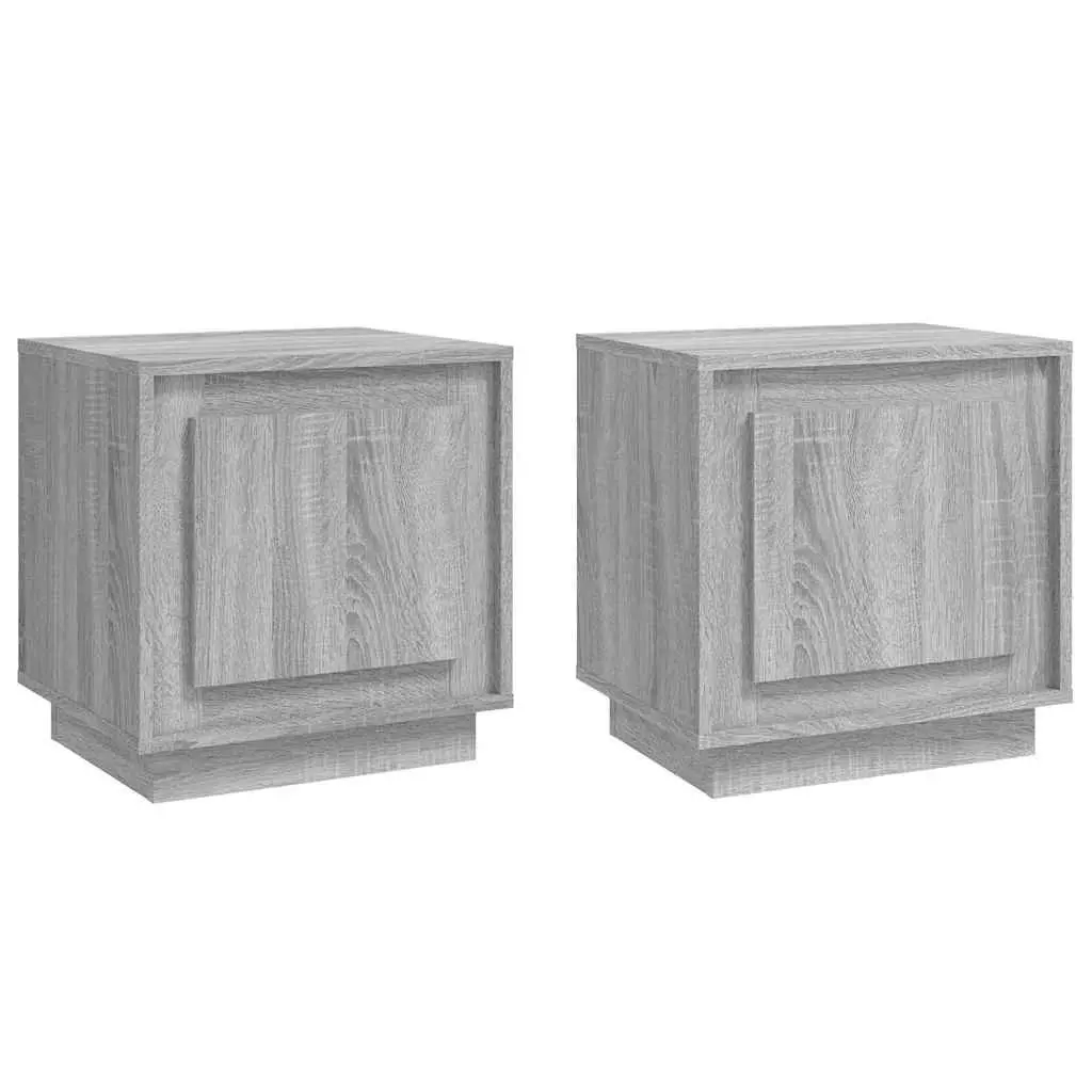 Grey Engineered Wood Nightstand 2 Piece Storage Cabinet Organizer for Bedroom Living Room Study