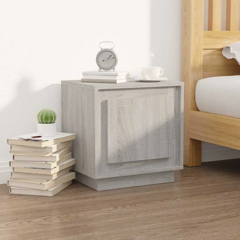 Grey Engineered Wood Nightstand 2 Piece Storage Cabinet Organizer for Bedroom Living Room Study