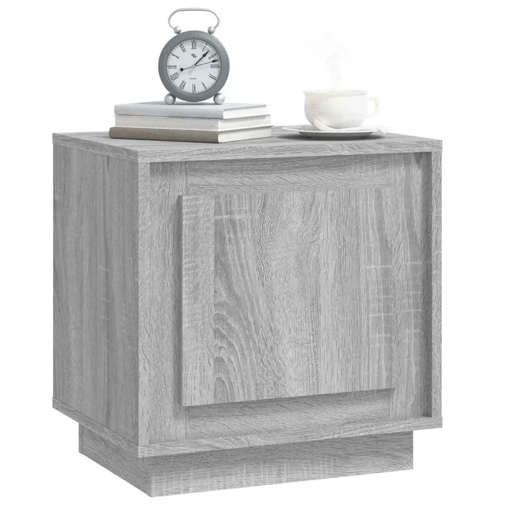 Grey Engineered Wood Nightstand 2 Piece Storage Cabinet Organizer for Bedroom Living Room Study