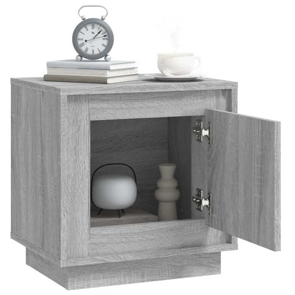 Grey Engineered Wood Nightstand 2 Piece Storage Cabinet Organizer for Bedroom Living Room Study