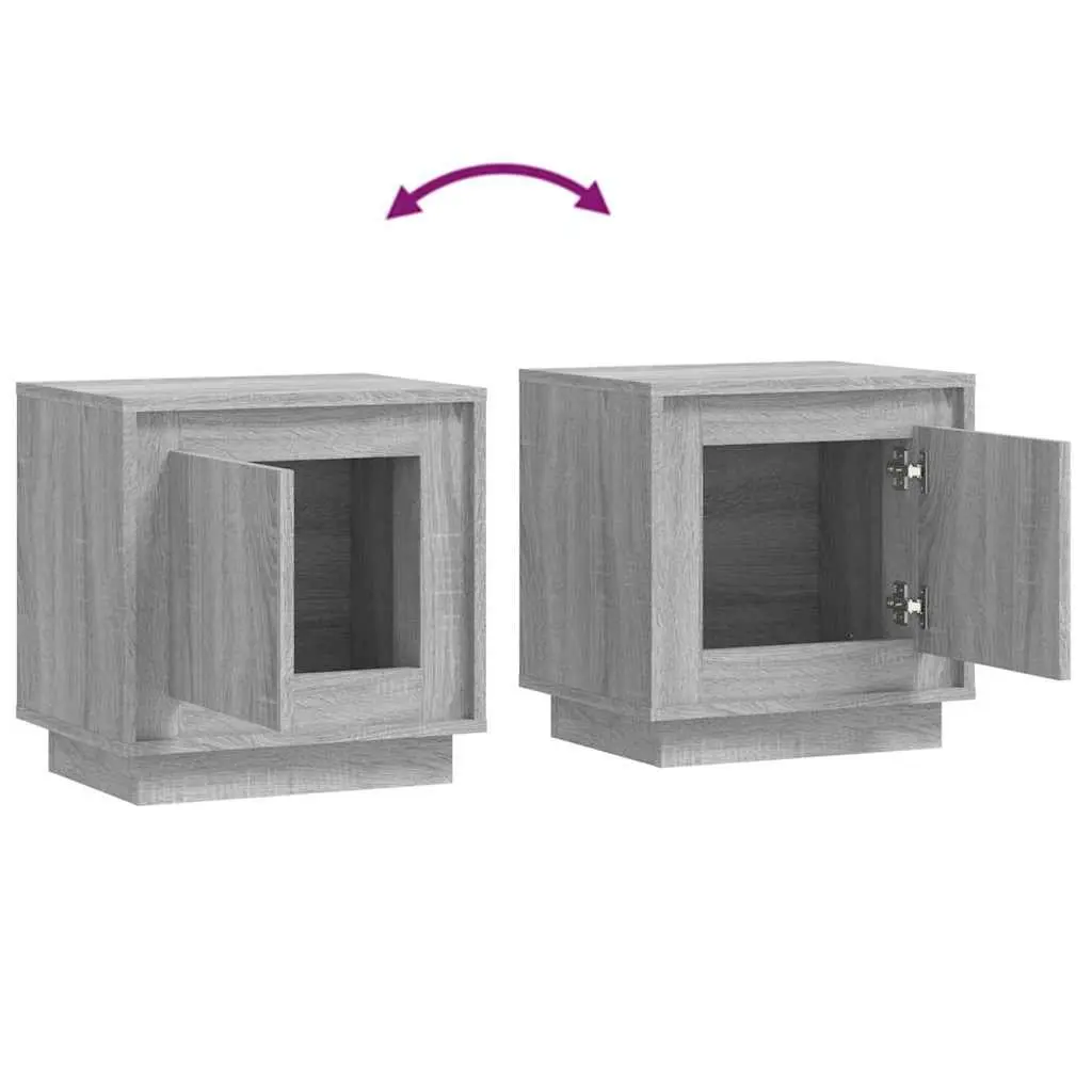 Grey Engineered Wood Nightstand 2 Piece Storage Cabinet Organizer for Bedroom Living Room Study