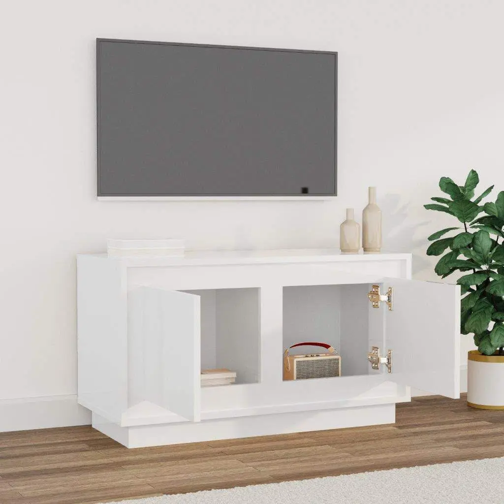 TV Cabinet Living Room 80 x 35 x 45 cm White High Gloss Media Stand Storage Unit