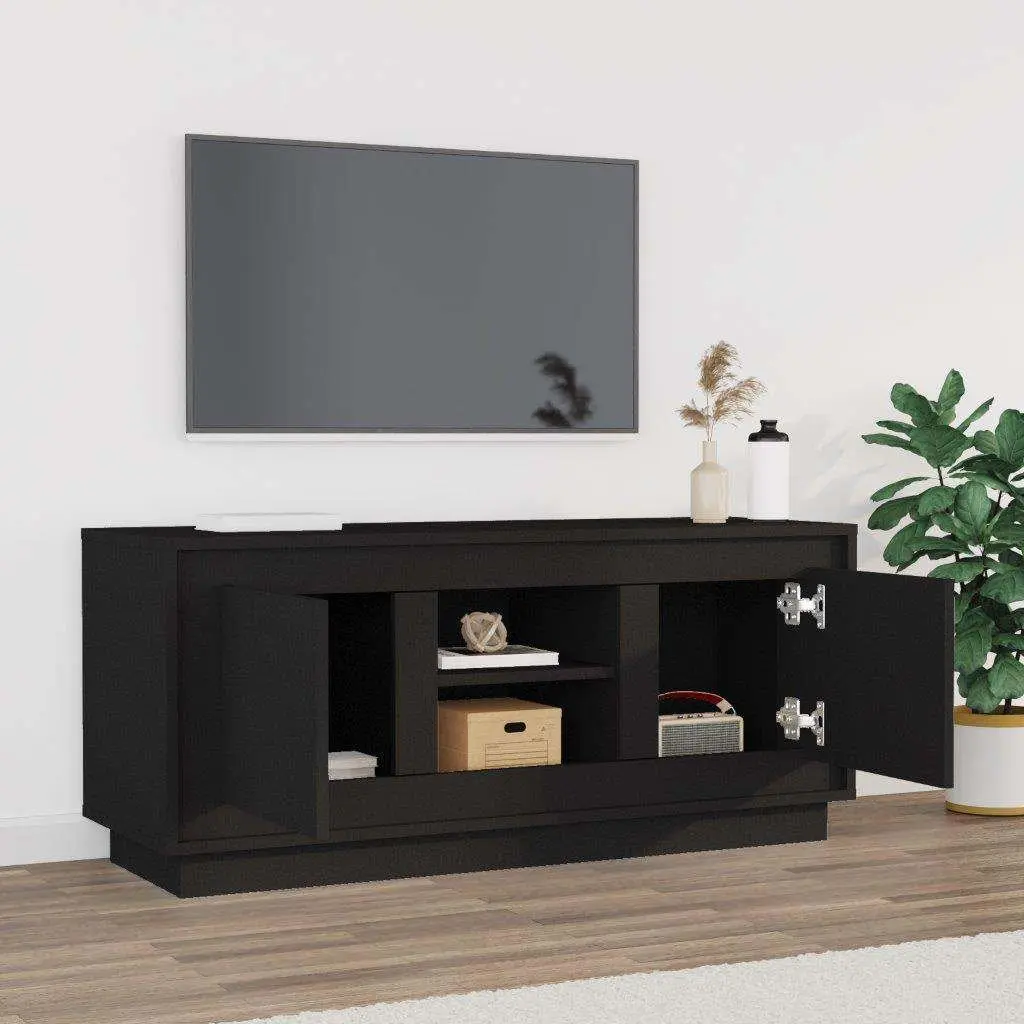 TV Cabinet Black Living Room 102x35x45 cm Media Storage Unit with Doors Compartments