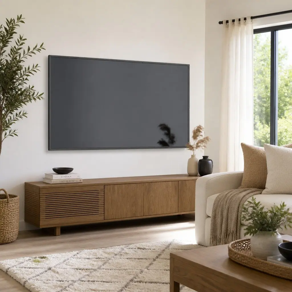 Engineered Wood TV Stand Grey Living Room 102x35x45 cm Storage Unit with 4 Compartments