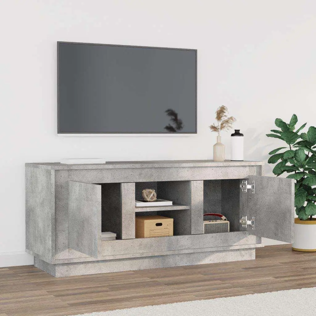 Engineered Wood TV Stand Grey Living Room 102x35x45 cm Storage Unit with 4 Compartments