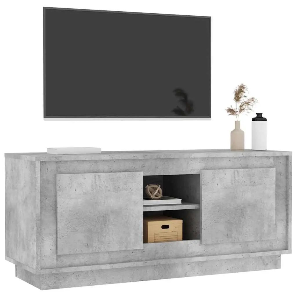 Engineered Wood TV Stand Grey Living Room 102x35x45 cm Storage Unit with 4 Compartments
