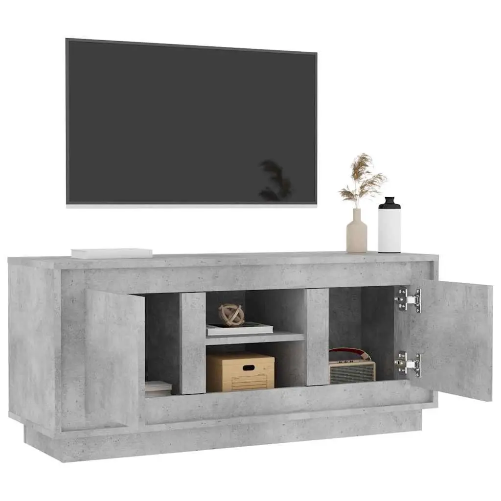 Engineered Wood TV Stand Grey Living Room 102x35x45 cm Storage Unit with 4 Compartments