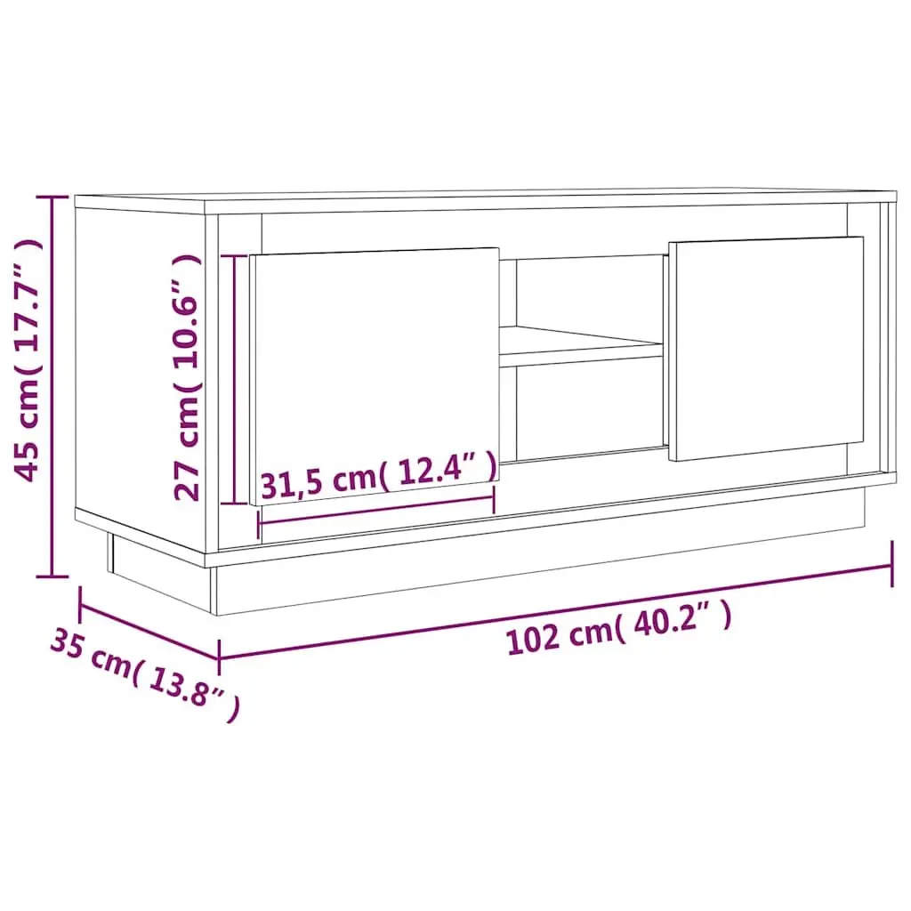 Engineered Wood TV Stand Grey Living Room 102x35x45 cm Storage Unit with 4 Compartments