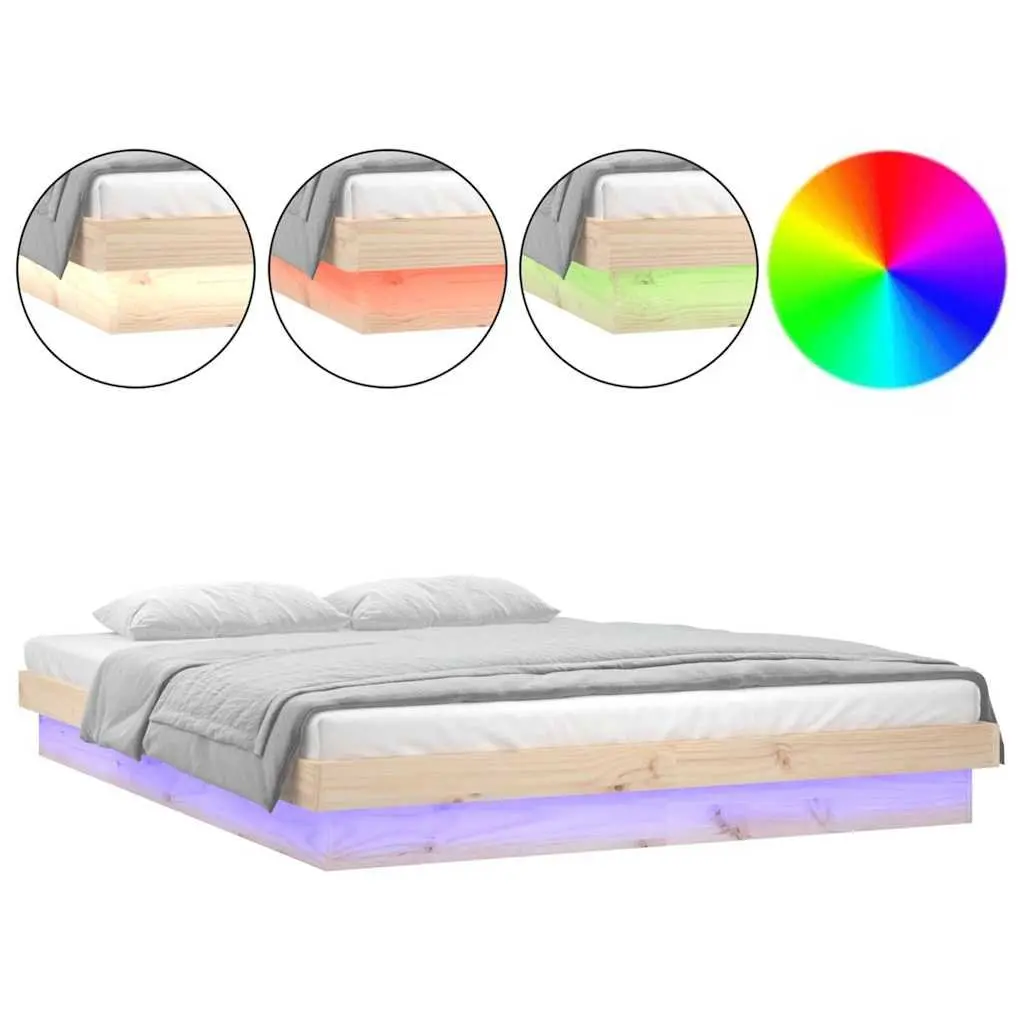Solid Wood Bed Frame for Bedroom 150x200 cm Brown with LED Lighting